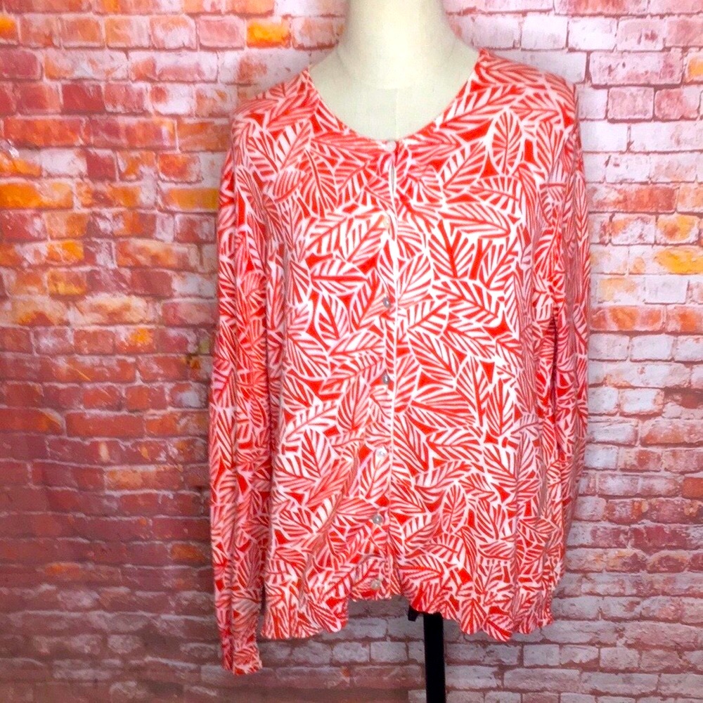 Eddie Bauer Orange and White Button Down  Cardigan Sweater